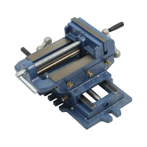 Cross Slide Vise Drill 5 Inch 2 Way XY Heavy Duty Clamp for Metal Milling and Drilling Machines Blue Precision Workholding Vise With Dual Handles for Accurate X and Y Axis Movement and Secure Clamp. blue cast iron vise with dual handles for milling and drilling
