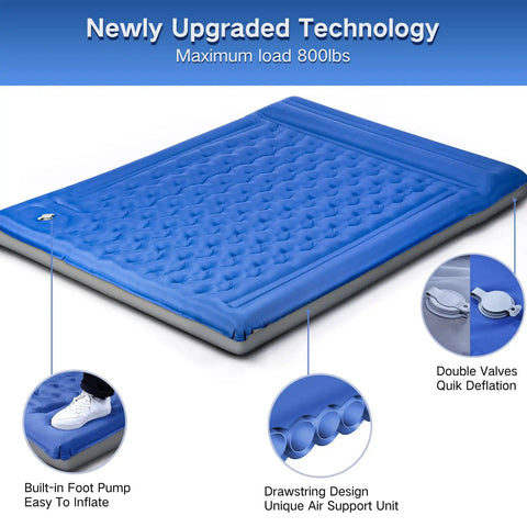 Double Camping Sleeping Pad Comfy 6 Inch Thick Self Inflating 2 Person Mat With Built In Pillow Built In Foot Pump Navy