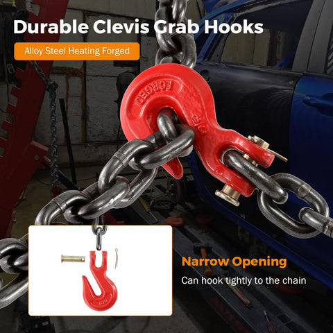 Three Eighth Inch Twenty Foot Tow Chain With Grab Hooks Grade 80 Heavy Duty Safety Chain For Trucks Cars And Trailers 7100 Lb Working Load Log Chain For Towing Recovery And Binder Recovery