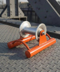 Heavy Duty Cable Guide Wheel For Straight Run Wiring Wire Pulley Roller With 200mm Wide Wheel Clamp And Cylindrical Pipe Socket For Electricians Pro Grade Conduit Routing Tool, orange steel