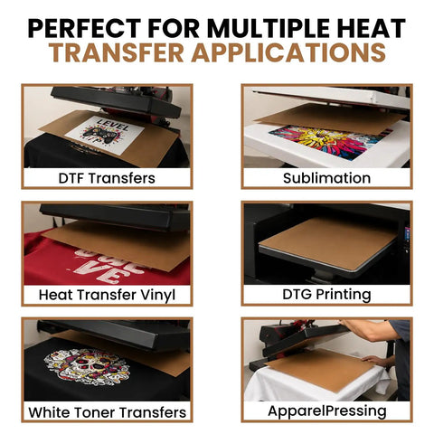 No Fuss Nonstick PTFE Heat Press Sheet For DTF Printing And Sublimation Transfers Protects HTV DTG And White Toner Prints in use
