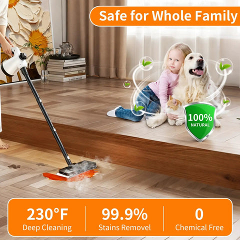 Heavy Duty 16 In One Detachable Steam Mop And Handheld Steamer For Hardwood Floors Tile And Grout in action on wooden floor.
