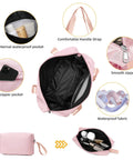 LARVENDER 3-piece luggage set in orchid pink with duffel bag; front view showing pink fabric exterior and black interior