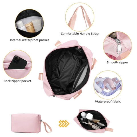 LARVENDER 3-piece luggage set in orchid pink with duffel bag; front view showing pink fabric exterior and black interior