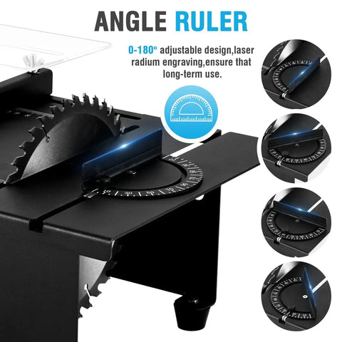 Powerful 1850W Jewelry Lapidary Saw With Multi Angle Cutting And Polisher Mini Table Saw displaying angle ruler details