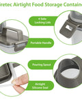 Airtight Dry Food Storage Container With Measuring Cup Clear BPA Free Pantry Organizer showing handle, lid, and spout detail