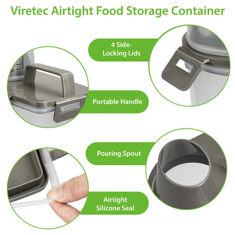 Airtight Dry Food Storage Container With Measuring Cup Clear BPA Free Pantry Organizer showing handle, lid, and spout detail