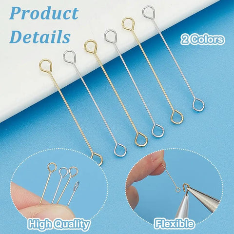 100 Pcs 25mm Brass Eye Pins Open Eye Pins 26 Gauge Double Sided Gold Silver Jewelry Findings For Diy Earrings Necklaces Bracelets Craft Making Durable Brass Construction For Beadwork And Jewelry Projects, gold and silver open eye pins