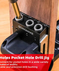 All Metal Pocket Hole Jig Kit With Quick Clamp And Dust Collection For Easy Use, Built To Last Pro Grade 3 Hole Pocket Hole Screw Jig System on wood