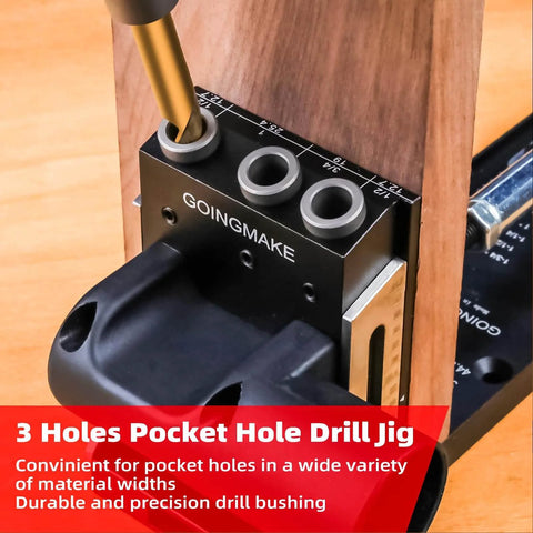 All Metal Pocket Hole Jig Kit With Quick Clamp And Dust Collection For Easy Use, Built To Last Pro Grade 3 Hole Pocket Hole Screw Jig System on wood