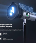 Basics RGB Photography Flashlight With 4 Colors And 20 GOBO Filters, CRI95 Plus, with 7500mAh battery details shown.