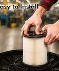 Hands installing Red Stripe Replacement HEPA Filter For Craftsman Shop Vac Wet Dry Vacuum 5 6 8 12 16 32 Gallon Larger Models