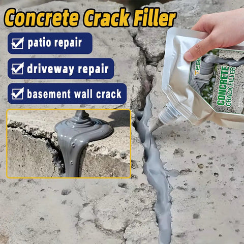 Concrete Crack Filler Self Leveling Sealant For Garages And Patios Deep Penetrating Hairline Repair Kit being applied to cracks.