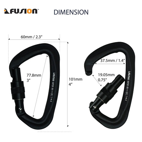 Military Tactical Aluminum Straight Gate D Carabiner With Key Nose For Quick Clip, Matte Black Finish, with dimensions