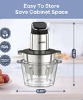Food Processor Chopper And Meat Grinder With 2 Speed Settings And 8 Cup Stainless Steel And 8 Cup Glass Bowls on kitchen counter.
