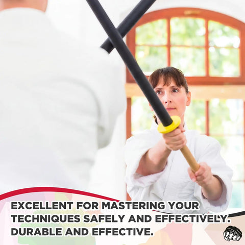 Adults sparring with 2 pack 33.5 inch foam swords for adults, padded for safe martial arts practice, black foam blades, wood handles