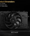 No Sweat Plug And Play Engine Radiator Cooling Fan Assembly For 2011 2016 Chevrolet Cruze 1.4L 1.8L And 2012 2017 Buick Verano 2.4L showing air cooling method with dimensions 30.5 inch x 17.5 inch.
