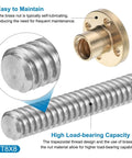 Close-up of 430mm 17 Inch TR8x8 Stainless Steel Lead Screw With Brass Nut for 3D Printer Z Axis and CNC Machines Acme Thread 2mm Pitch 8mm Lead