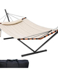 12 Foot Two Person Hammock With Stand Included For Outdoor Patio Garden Beach And Poolside Beige 450 Pound Capacity