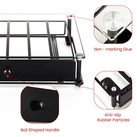 Detailed view of High Capacity Coffee Pod Drawer Organizer With Tempered Glass Top, featuring ball-shaped handle and anti-slip features.