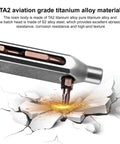 Close-up of Slick Titanium Pocket Screwdriver Featuring Ten Versatile Bit Sizes with TA2 titanium alloy material on cracked surface.