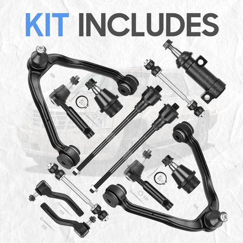 13-pc 4WD front upper control arms with ball joints and tie rods suspension kit for GM trucks/SUVs