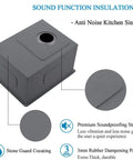 Diagram showing soundproofing features of Black Undermount Bar Sink 15x17 Inch For RVs And Small Kitchens, Stainless Steel Wet Bar Sink.