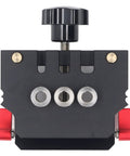 Dead On Precision Self Centering Doweling Jig Kit With Spot On Drill Guide Locator top view showing clamp and precision guides.