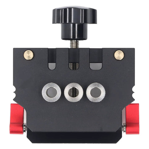 Dead On Precision Self Centering Doweling Jig Kit With Spot On Drill Guide Locator top view showing clamp and precision guides.