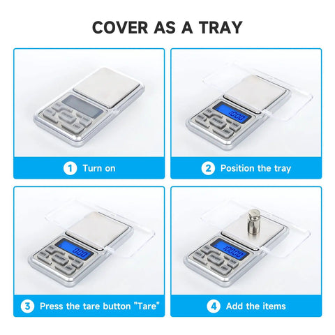 Compact Digital Pocket Scale With 500G Capacity And 0.01G Precision In A Stainless Steel Panel Easy To Read LCD Display steps
