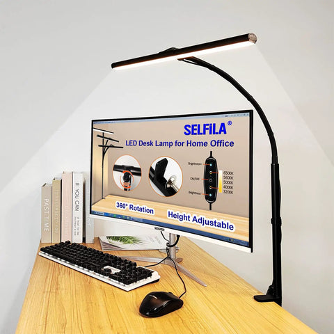 Clip On Desk Lamp With Clamp 360 Degree Swing Arm Gooseneck Task Light for office, height adjustable LED over computer monitor