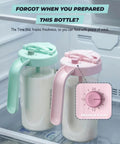 The Go To Rock Solid Borosilicate Glass Breast Milk Pitcher With 32 Oz And Upgraded Bpa Free Mixing Spoon For Heat Safe No Sweat Nursing Mom Storage in refrigerator with time dial.