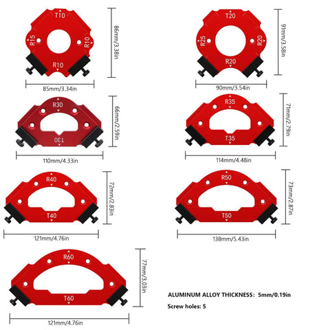 Heavy Duty Aluminum Router Template For Dead-On Accurate Corner Radius Cuts Solid Woodworking Cutting Jig with R10-R50 settings.