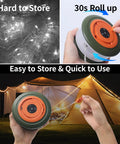 3 In 1 Camping Light And String Set with 32.8 Ft Reach showing quick roll-up storage and use as a tent lantern with LED lights