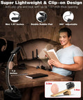 Man using Clip On USB C Rechargeable Book Light With Travel Case And Adapter 800 mAh Battery Delivers Up To 90 Hours For Late Night