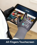 Durable Work Gloves For Men And Women Gray Nylon With MicroFoam Nitrile Coating 6 Pairs Pack using touchscreen on tablet