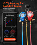 Pro Grade Heavy Duty AC Vacuum Pump And Gauge Kit With Leak Detector, Seven CFM Two Stage Rotary Vane HVAC Pump, Three Quarter HP, Compatible With R134a R22 R410a, Includes Carry Bag And Hose For Auto HVAC Air Conditioning Service: manifold gauge with hoses