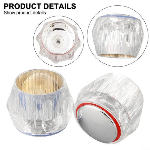 Upgrade Your Dated Faucet With This Easy Acrylic Handle Replacement Kit For Hot And Cold Tap Knobs That Fit 7.5mm Spindles In Kitchens And Bathrooms Without Any Plumbing Work or Special Tools Needed transparent acrylic tap handle kit, red blue hot cold knobs