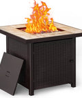 Propane Gas Fire Pit Table 32 Inch Square Outdoor Patio Brown With 50,000 BTU Stainless Steel Burner And Glass Stones