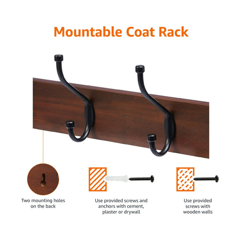Heavy Duty Farmhouse Wall Mounted Coat Rack With Five Robust Double Hooks Light Walnut Storage Board For Entryway Or Hallway Delivering A Dope Setup That Truly Goes Hard
