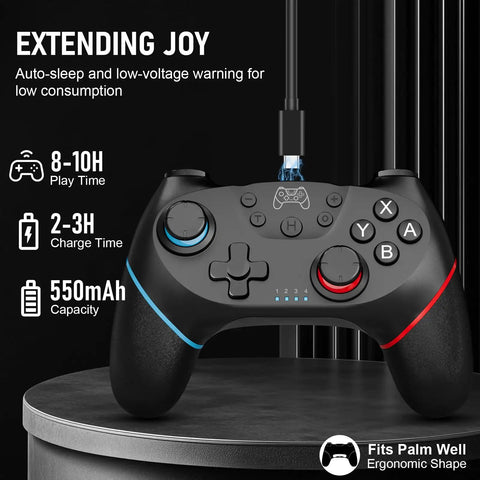 Two Pack Wireless Pro Controllers for Switch 2, Lite, and OLED with Mappable Buttons, charging on a dark surface