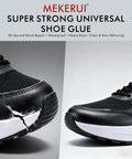 Product image showing the Thirty Second Rapid Shoe Glue For All Footwear Waterproof Clear Adhesive That Bonds Sneaks Boots Heels Leather Shoes In Seconds With Precision Nozzle And Needle Tip For Heavy Duty Repairs in use on a sneaker.