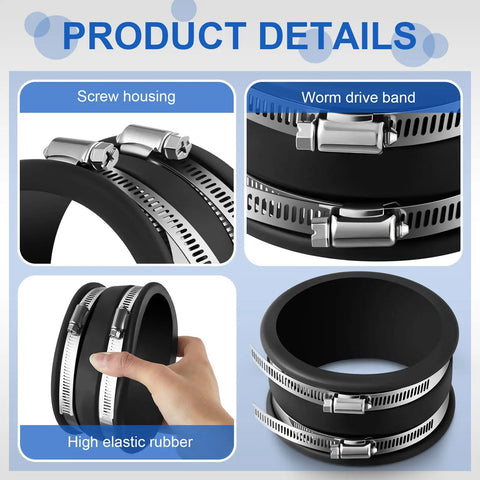 Product details of Six Pack 4 Inch Dust Control Flex Cuffs With Stainless Steel Hose Clamps for Plastic and Copper Plumbing Fitting