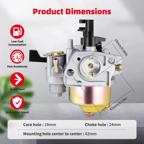Carburetor And Air Filter Tune Up Kit For Honda GX Series Engines GX120 GX140 GX160 GX168 GX200 5HP 5.5HP 6.5HP shown with dimensions