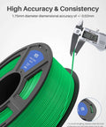 Green PETG Filament 1.75Mm spool with caliper showing dimensional accuracy, PETG Filament 1.75Mm Black 1Kg Spool For Most FDM 3D Printers With Dimensional Accuracy Plus Minus 0.02 mm Beefy Durable And Impact Resistant For Mechanical Parts And Smooth Easy Printing