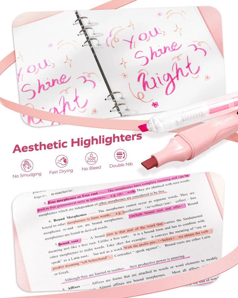 Pastel highlighters from All In One Back To School Supplies Set With Case Including Black Ink Gel Pens, Correction Tapes.