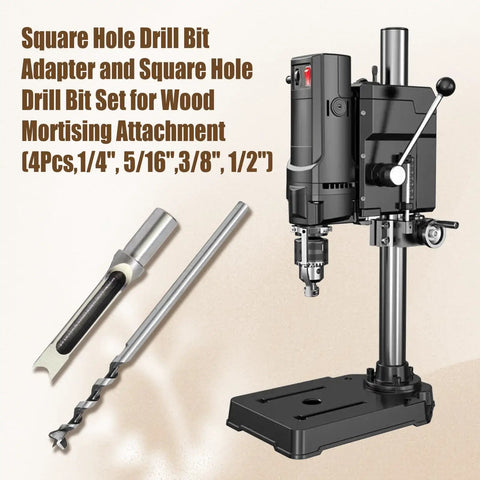 Square Hole Drill Bit And Mortiser Chisel Set For Drill Press supports standard 1/4, 5/16, 3/8, 1/2 inch bits with high-speed steel.