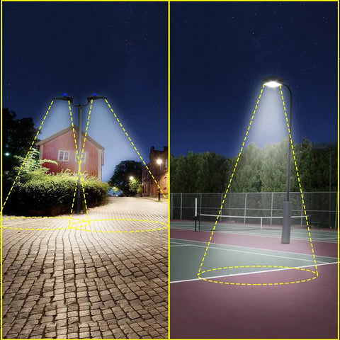 Dual Bullhorn Mounting Bracket For Two LED Parking Lot Lights 180 Degree Round Pole L Mounts illuminating street and stadium