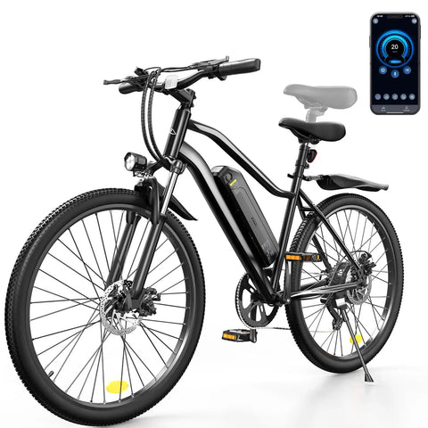 Powerful 1500W Peak Electric Bike For Adults With 80 Mile Range, 20 MPH Top Speed, 26 Inch Tires, Shock Absorber, App Control, Commuter E Bike Built 