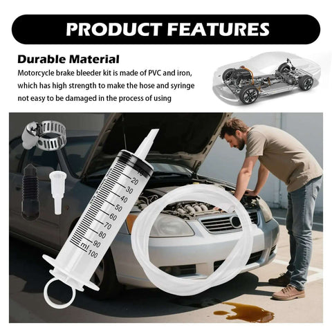 5 Piece Motorcycle Brake Bleeder Kit With Hose, 100ml Syringe, Clamp And Screws, professional brake bleed tool for vehicles